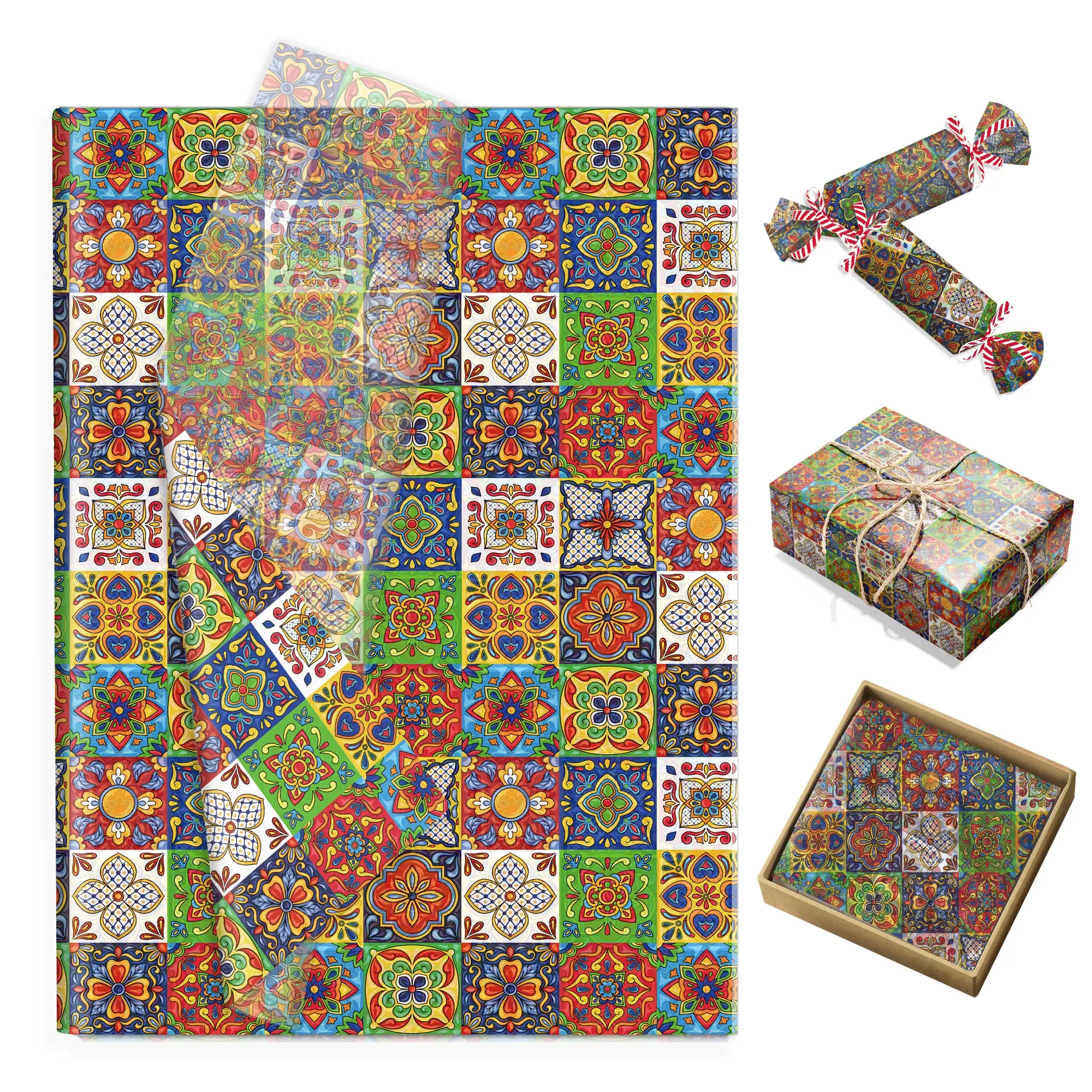 50 Sheets Mexican Art Pattern Tissue Paper, Moisture‑Proof Copy Paper, Gift Bag Lining, Candy Packaging, Flower Bouquets, Halloween, Party, Wedding, DIY Gift Box Filler, Gift Wrapping