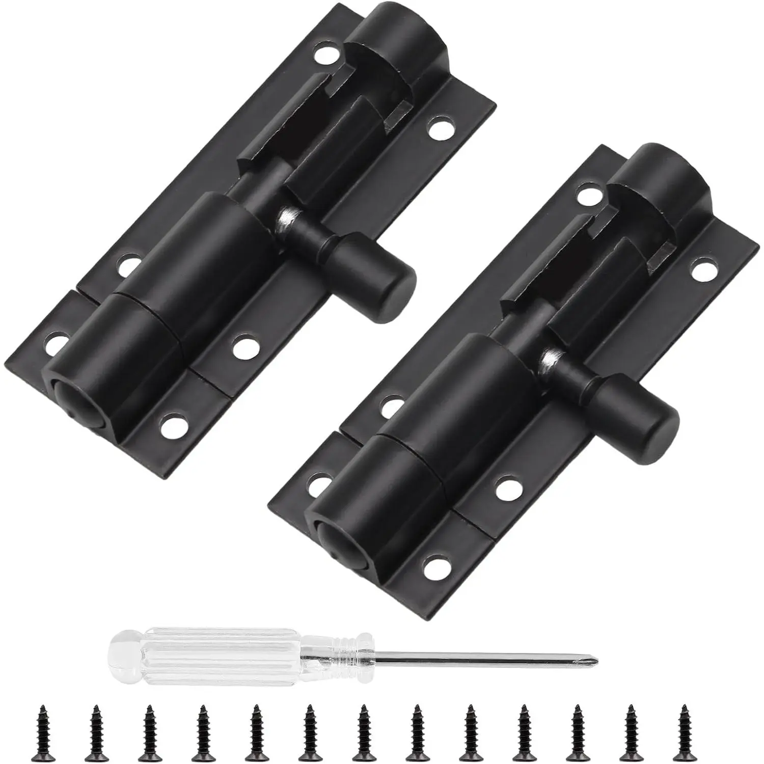 2 count Slide Bolt Latch Lock, 2 Inch, Black | Barrel Bolt Door,  Slide Latch Lock,  Alloy Gate Sliding Lock Door Latch, with Screws & Screw Driver