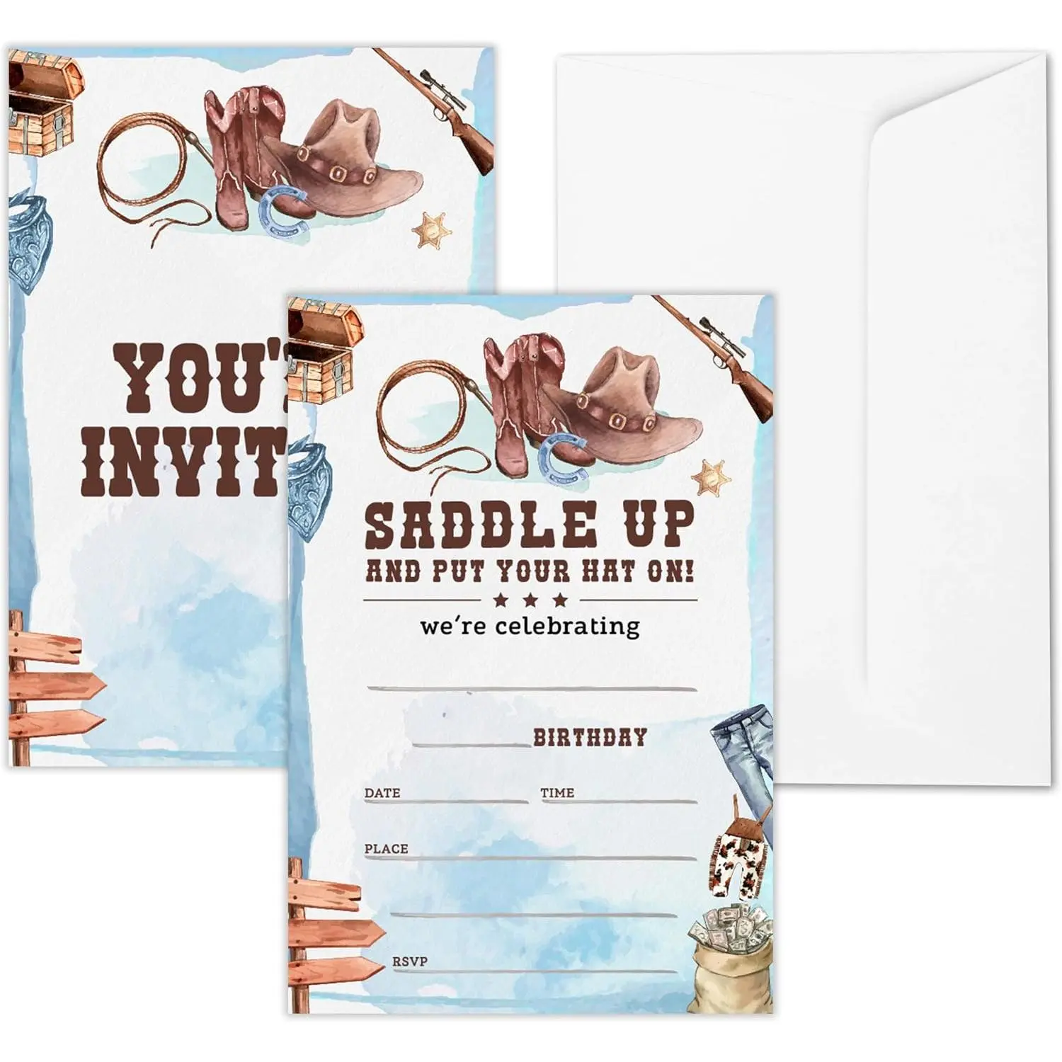 Cowboy Birthday Party Invitations, Counrty Western Birthday Invitations Cards With Envelopes, Retro Wild West Birthday Invites For Boys Cowboys Teens, 25 Cards -d18
