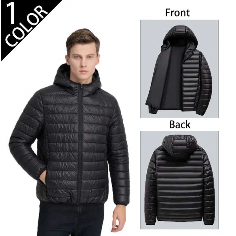 2026 Men's Lightweight Hooded Quilted Puffer Jacket - Full-Zip, Windproof, Slim-Fit, Packable Padded Outerwear for Daily Travel, Outdoor Commute, Cold-Weather Wear