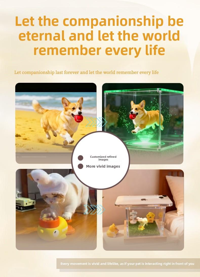 Pet 3D Hologram Projection Box AI Companion Memorial Keepsake For Dogs Cats Heated Outdoor Dog House with Heating Pad human sized bed cat tree Breathable Elevated Cooling Curved Foam Stairs Ramp Gothic Coffin Wheeled Wooden Crate Soft Foldable Cushion