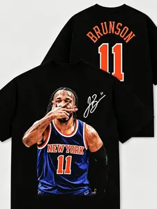 Jalen Brunson 11 Jersey Pattern T-Shirt, Summer New Knicks Team High-Quality Men's Basketball Fashion Sportswear, Casual Loose-Fit Long Top