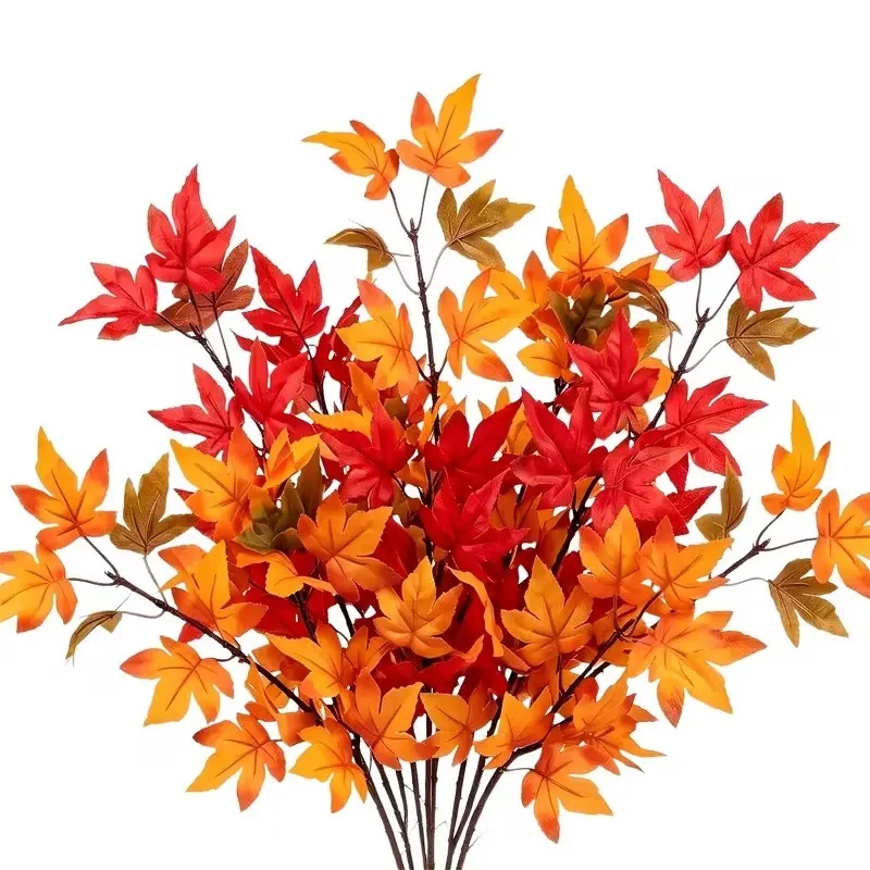 12pcs UV Resistant Artificial Maple Leaf Branches, Low Maintenance Faux Autumn Greenery, Fall & Thanksgiving Decor, Table Centerpieces, Party Decor