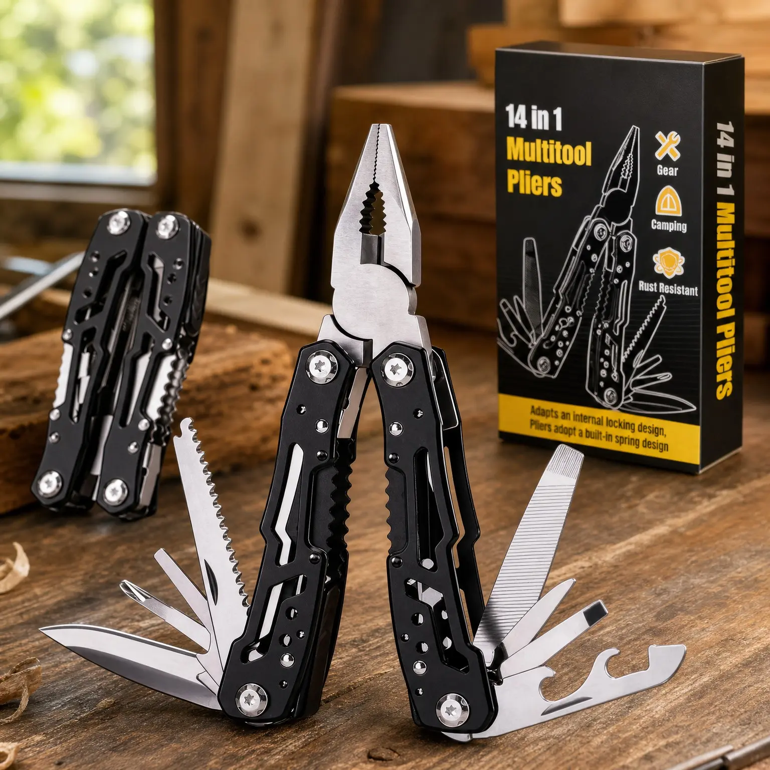14-in-1 Multitool Pliers with Safety Lock, Professional Stainless Steel Pocket Knife, Portable Survival Tool, Ideal Gift for Father, Husband, Boyfriend for Christmas, Birthday, Valentine's Day & Father's Day