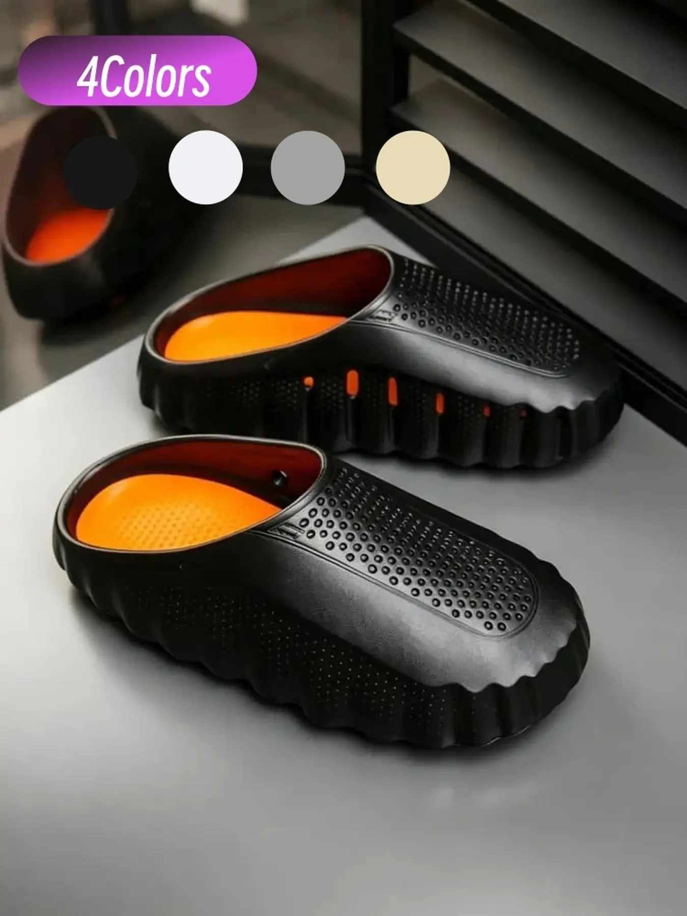 Three Colors Versatile Men Closed Toe Mules Ventilated Hole Wave Thick Sole Commute/Stroll - EVA, Pressure Relief Bend Resistant Anti-Slip Ventilated Clogs