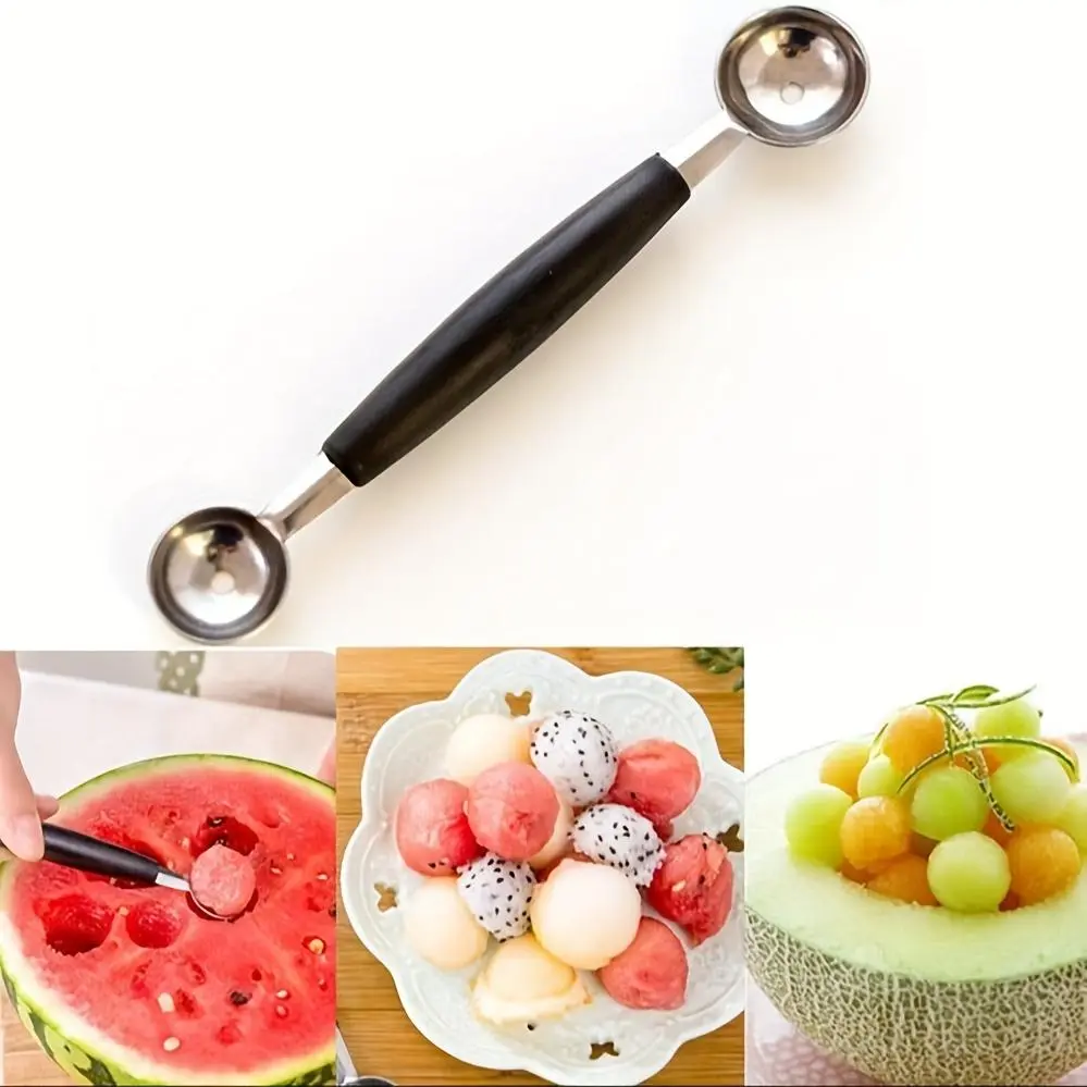 1pc Heavy-Duty Melon Ball Spoon - Double-Sided Dual-Scoop Design with Sharp Edge for Watermelon, Cantaloupe, Ice Cream - Rust-Resistant 304 Stainless Steel - Perfect for Home Kitchen, Restaurant, Party - Easy-Clean Dessert Tool, Food Prep Gadget, Modern K