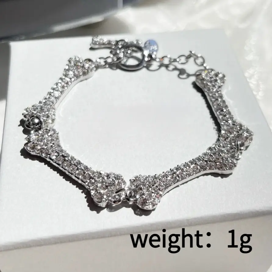 Statement Bone-Shaped Bangle Style Bracelet, Unisex Pave Rhinestone Cuff, Iced Out Hip Hop Fashion Jewelry