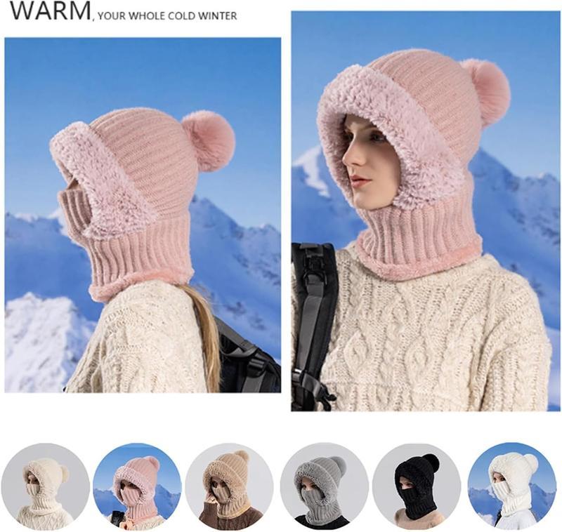 3 in 1 Cold Resistant Hat Autumn Winter, Women's Knitted Hat Scarf Mask, Wind-Resistant Scarf Hat Face Mask Hooded Scarf