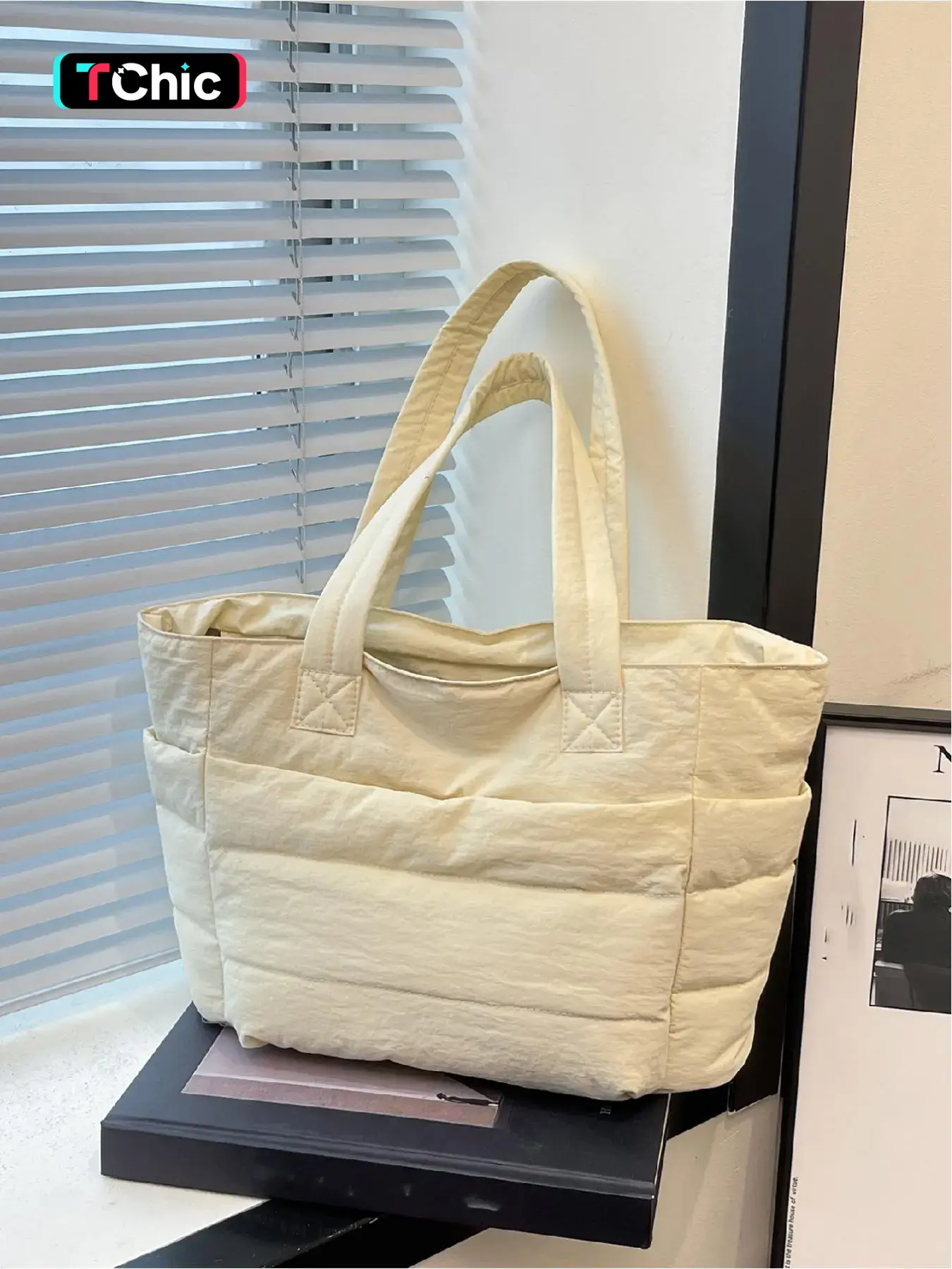 Women's Solid Color Quilted Tote Bag, Fashionable Large Capacity Shoulder Bag for Work & Daily Used, Casual Trendy Versatile High-quality Daily Commuting Bag