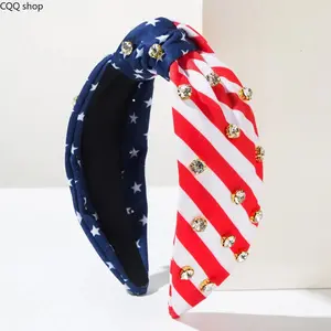 Women's Sporty Sports Headband - US Flag-Themed Fabric Hair Accessory for Independence Day, Featuring Rhinestones, Stripes, Stars, and Sequins, Sporty Sports Headbands
