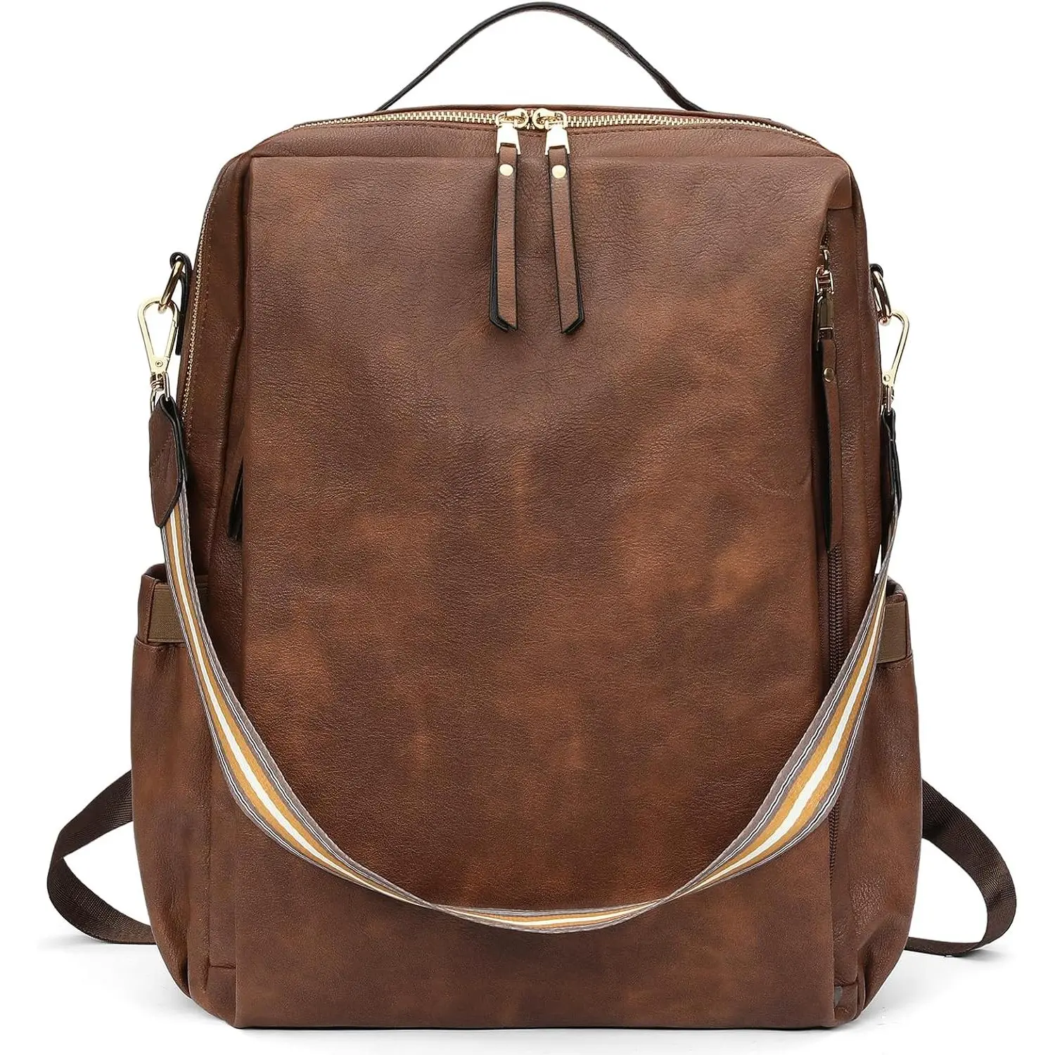 Backpack for Women 15.6 inch Backpack PU Leather Convertible Backpacks Fashion Designer Ladies Bags Dark Brown