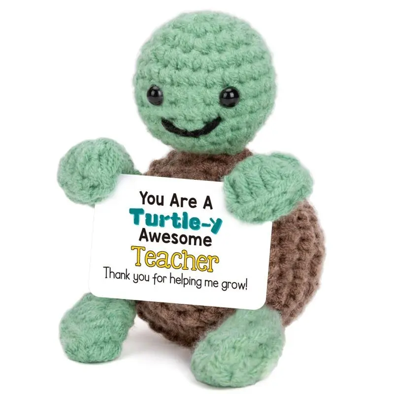 Cute Mini Handmade Crochet Turtle Positive Emotional Knitted Turtle Ornament Small Hand Knit Decorative Pocket Doll