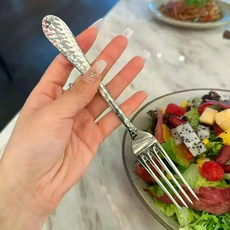 Stainless Steel Dinner Fork Long Handle Table Forks Set Korean Cutlery Four Tine Salad Dessert Fruit Forks Kitchen