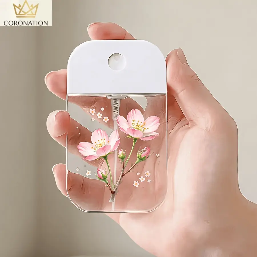 Cute Cherry Blossom Travel Spray Bottle, Fine Mist Pocket Atomizer, Refillable Transparent Mini Sprayer with Funnel, Leakproof Lightweight Container for Skincare, Cosmetics, Plants & Everyday Carry