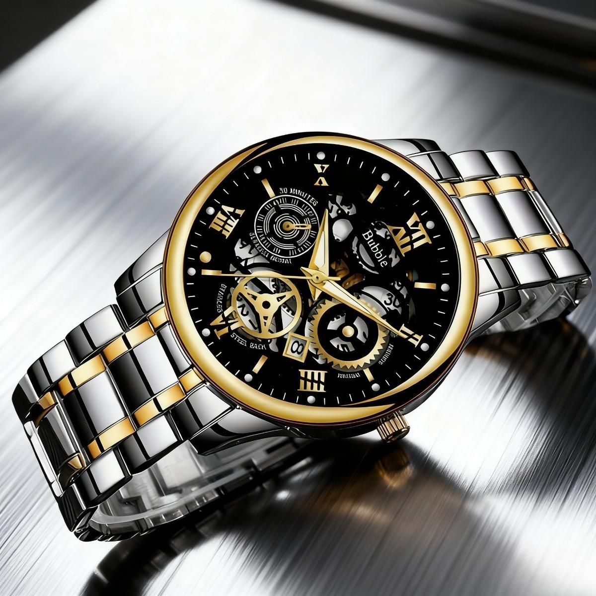 Men's Trendy Casual Quartz Watch - Minimalist Formal Style, Stainless Steel Band Black, Gold, Navy Blue - An Ultra-Cool Fashion Statement and Gift Choice
