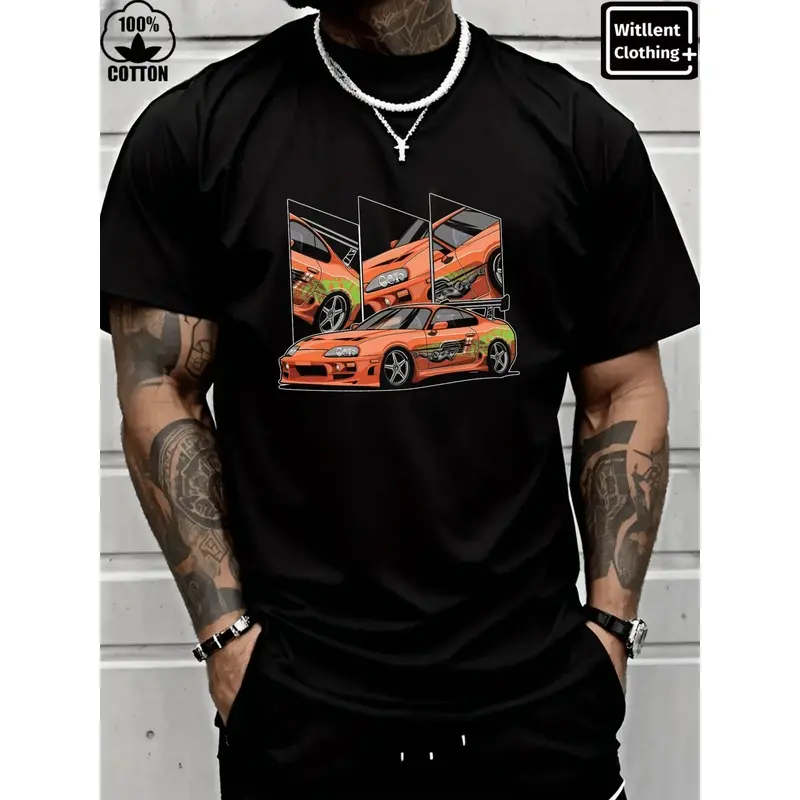Men's 100% Cotton The Fast And Furious Supra T-Shirt , Men's Christmas 220g Heavy Cotton T-Shirt(1 PC)