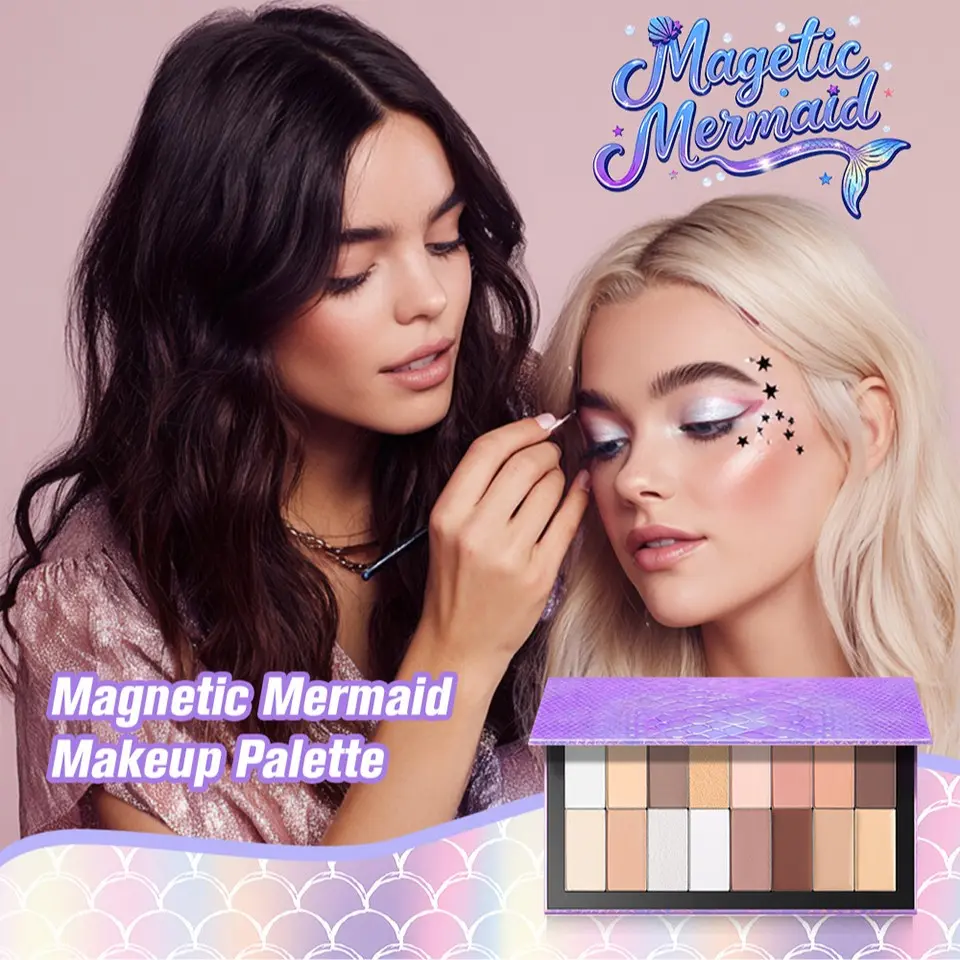 New 16-Color Mermaid Eyeshadow Palette, Matte & Shimmer Highlighter Contour All-In-One, Multifunctional Makeup Palette for Daily & Stage Use