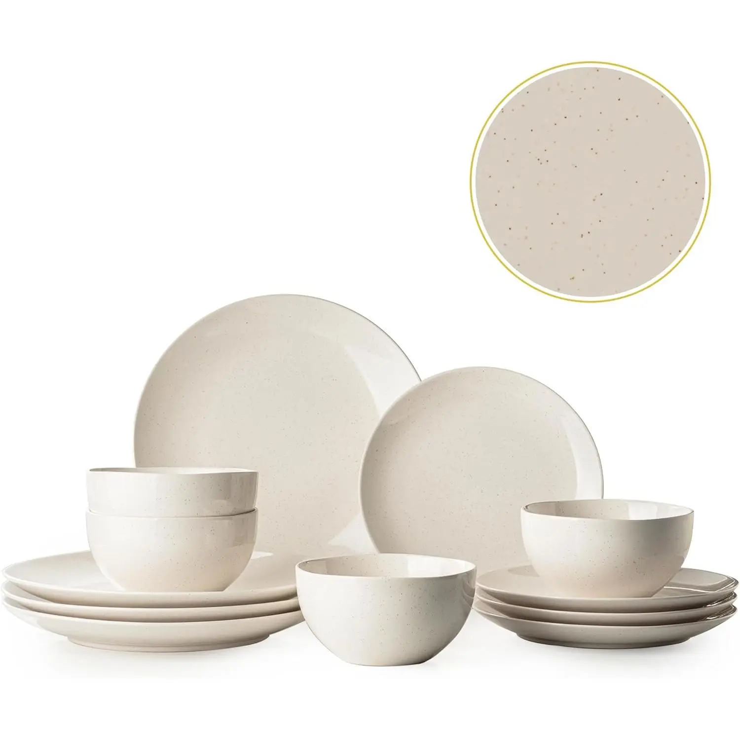 Plates and Bowls Sets, 12 count Modern Stoneware Dinnerware Set for 4 Kitchen Dinner Set Ceramic Dishware Dishes Set Microwave and Dishwasher Safe (White)
