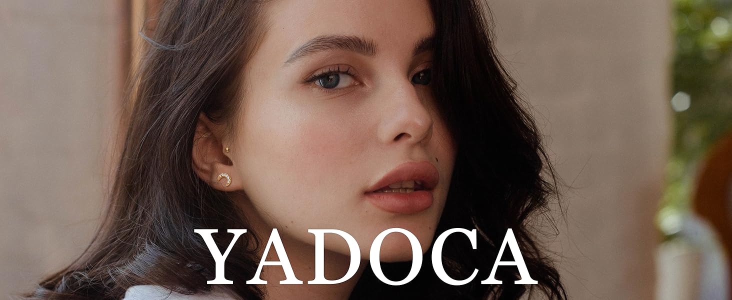 YADOCA 12Pcs 16G Tragus Earrings for Women Cartilage Earring Flat Back Stainless Steel Top Screw CZ Butterfly Bee Flower Moon Heart Flatback Stud Earrings Labret Conch Helix Cartilage Tragus Piercing Jewelry Set