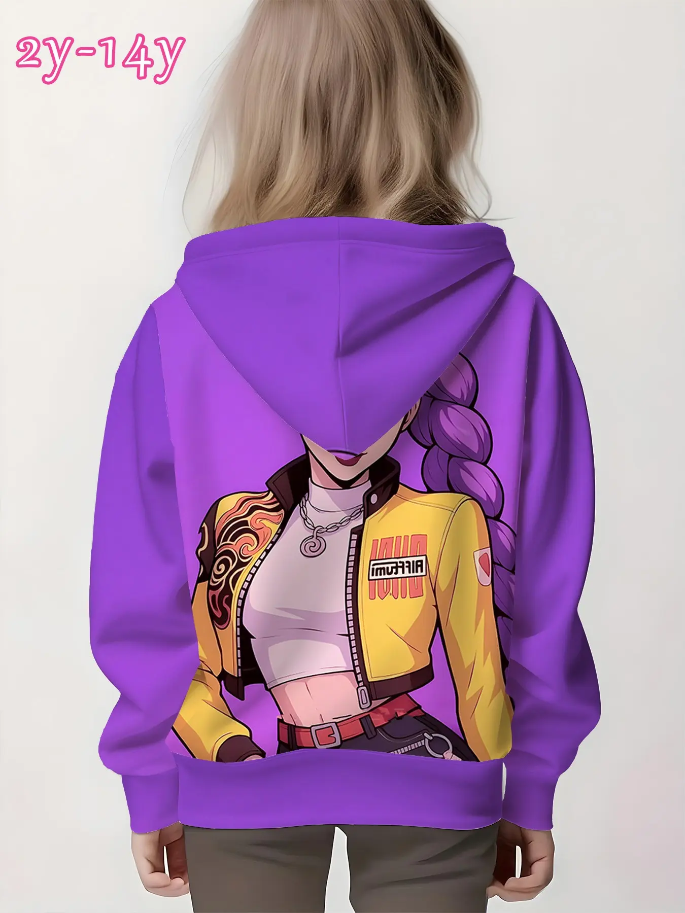 Base Rumi Cartoon Hoodie for Girls, Loose-Fit Long Sleeve Jacket, 3D Print, Casual Style, Ages 2-14, Fall & Winter Wear