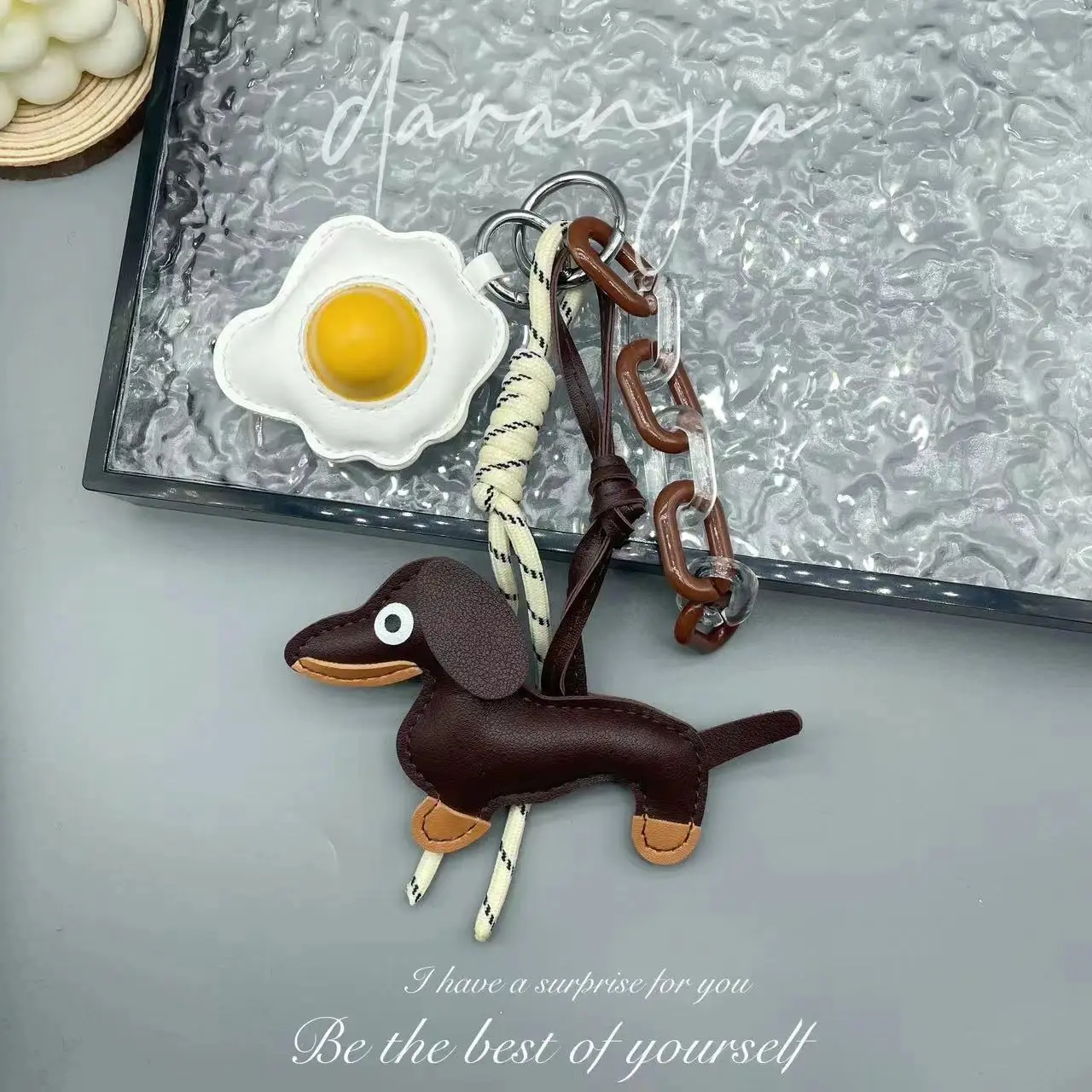 Leather Dachshund Bag Pendant Creative Keychain Lanyard bag Accessory Key Pendant Car Keyring Charm Gift
