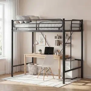 Twin Size Metal Loft Bed | Space-Saving Metal Loft Bed Frame with 11.7 in Guardrail, with Workspace Underneath for Kids Teens, 450 Lbs Capacity, No Box Spring Needed