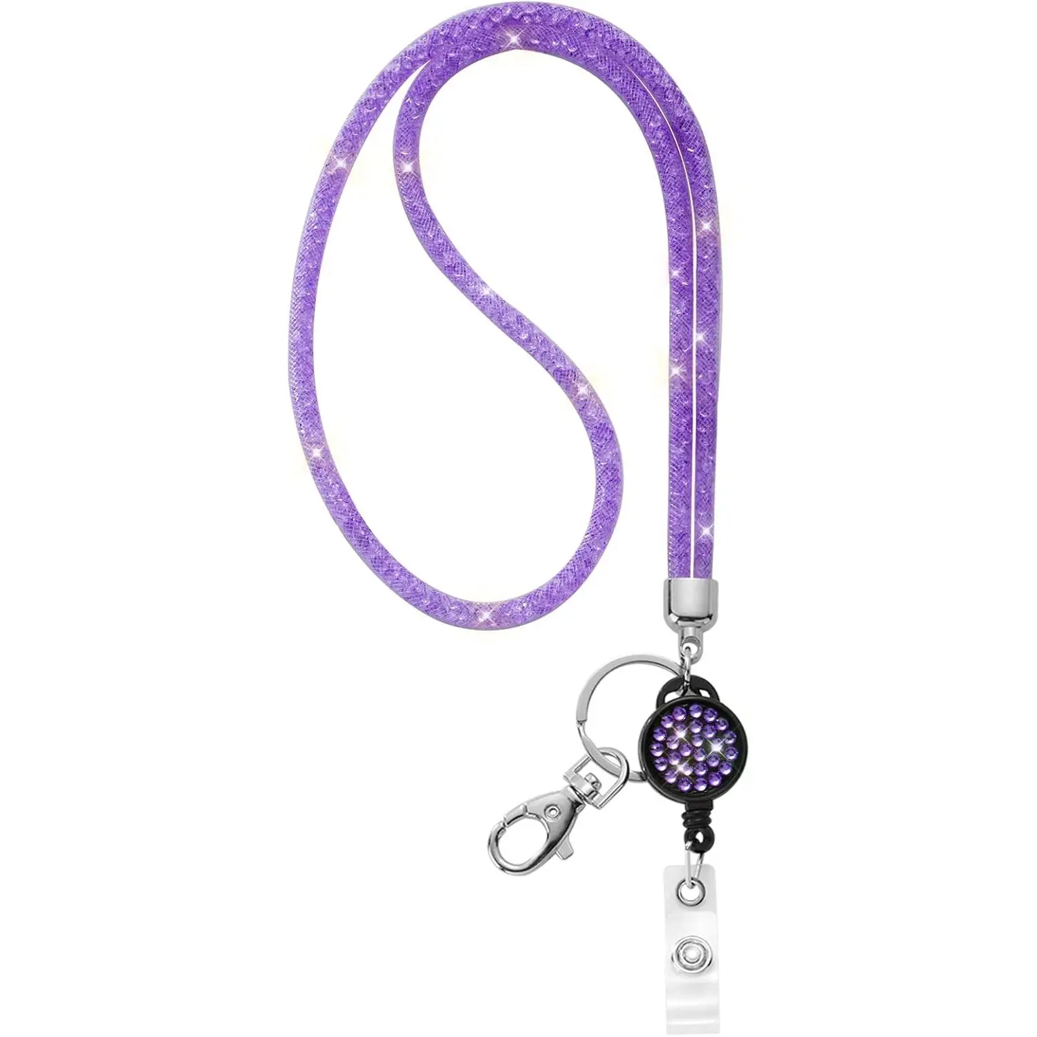 Bling Lanyard for Women, 32.9"  Lanyards with ID Holder Retractable Rhinestone Lanyard for  Wallet Phones Glasses Women  (, Retractable Badge)
