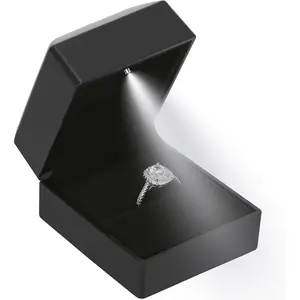 LED Ring Earring Box for Proposal, Wedding, Engagement， Luxury Jewelry Gift Box with LED Light, Jewellry Display Box (Black)Gift.