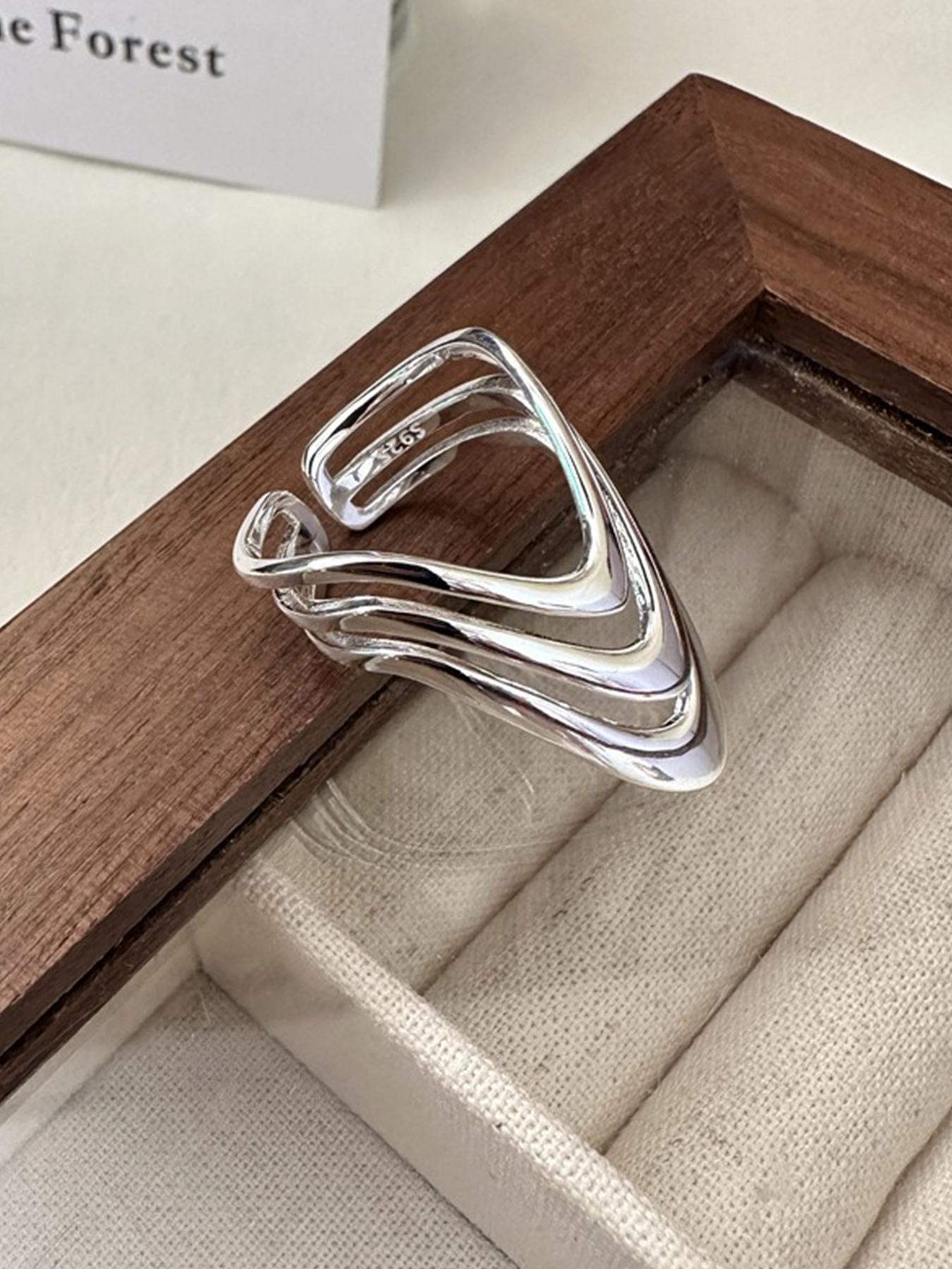 S925 Sterling Silver Fashionable Wide Band Geometric Design Ring, Fashion Jewelry for Party, Daily Clothing Decor, Trendy All-match & Exquisite Jewelry for Birthday Gift