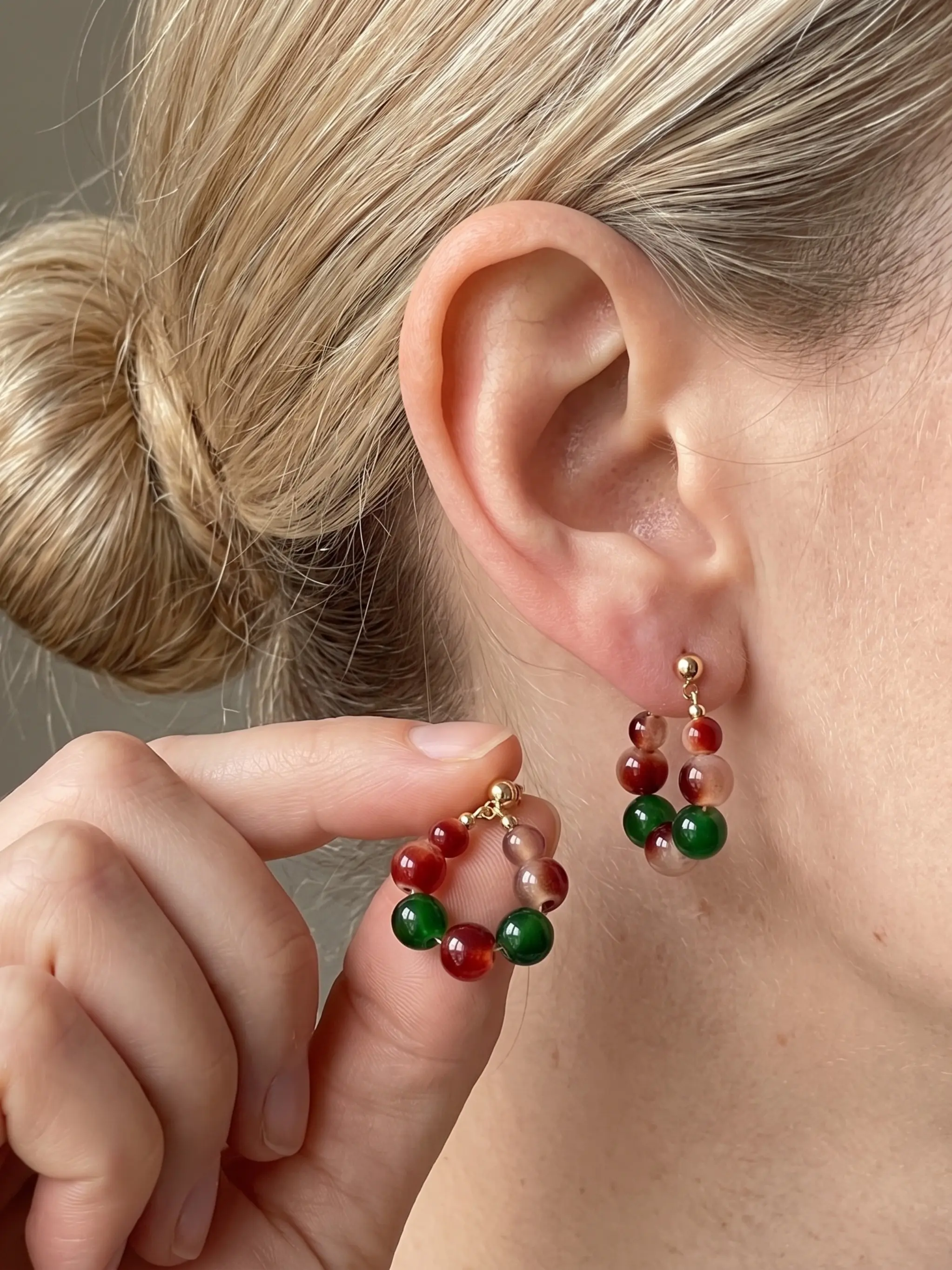 Vintage Colorful Beaded Earrings Set, New Chinese Style Luxury Simple High-End Elegant Studs, Women Fashion Jewelry Gift