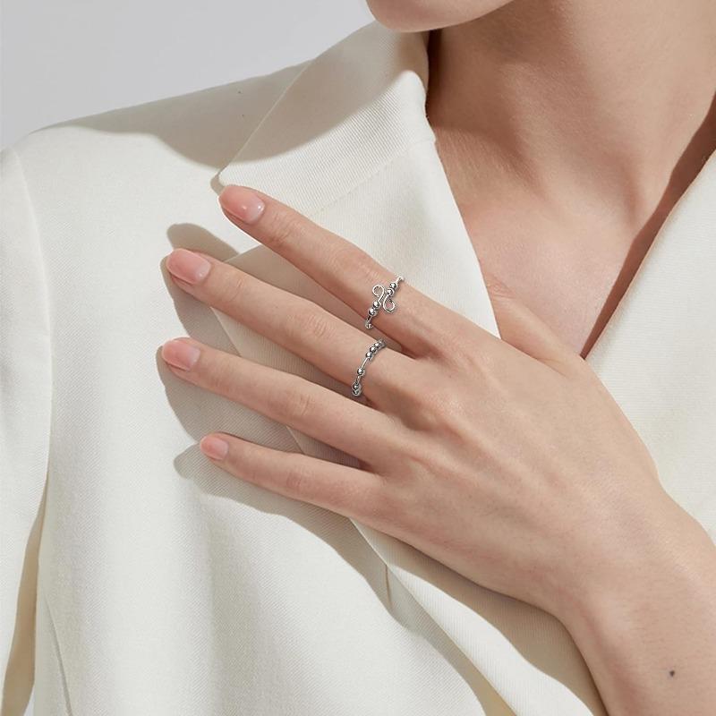MILACOLATO 2 Pcs 925 Sterling Silver Anxiety Rings for Women & Men with Pearl Anti-Stress Ring Set - Stackable Fidget Rotating Ring Set