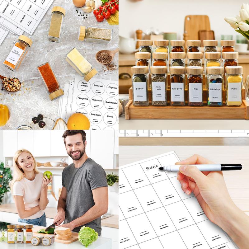 Spice Label Sticker, 398pcs/14 Sheets Waterproof Oil & Tear Resistant Spice Sticker, Including Square Round Preprinted Spice Label & Blank, Date Labels, Adhesive Stickers