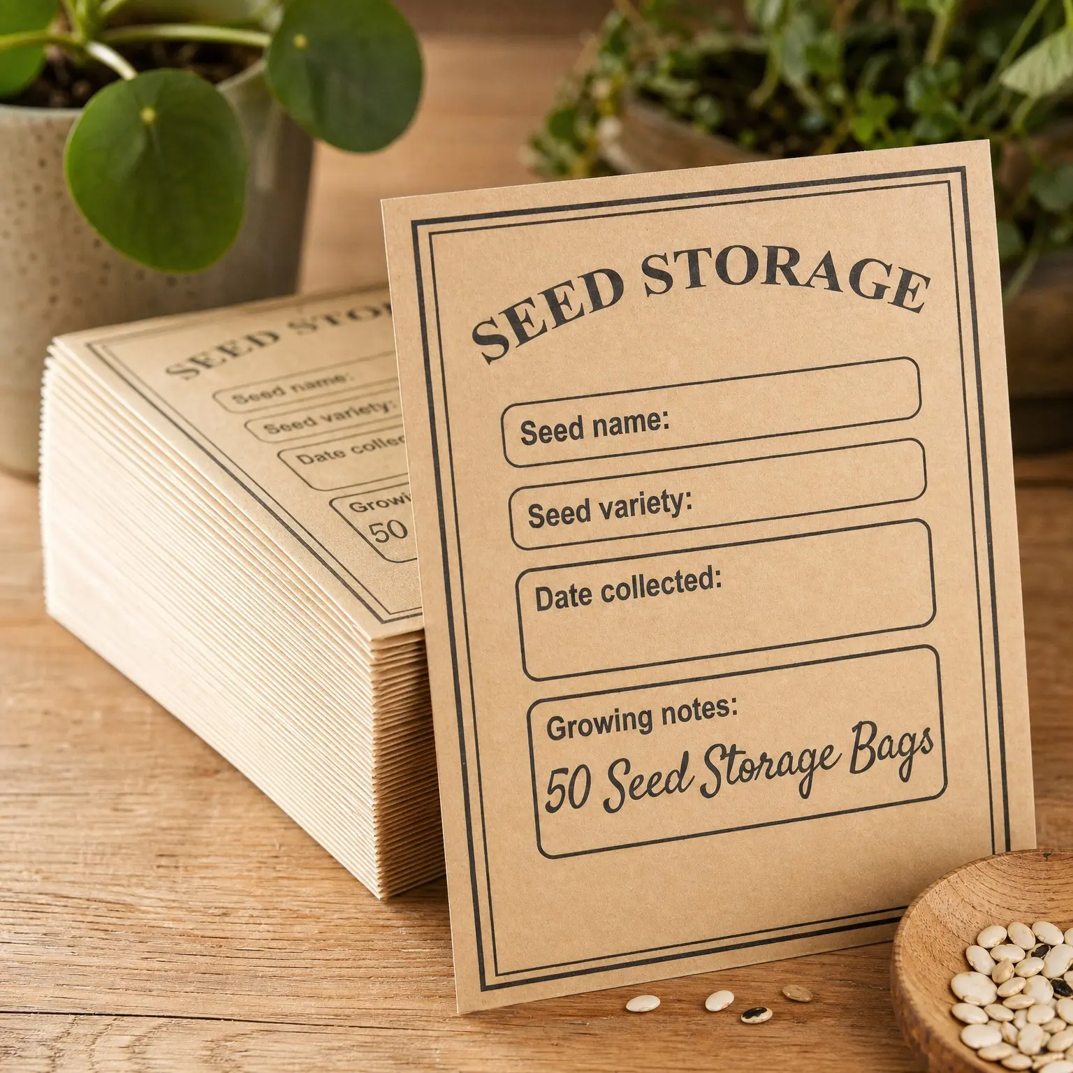 50 Small Brown Paper Seed Envelopes with Name Labels | 10.5 x 8 cm | Ideal for Seed Storage, Saving & Collecting(Gift)