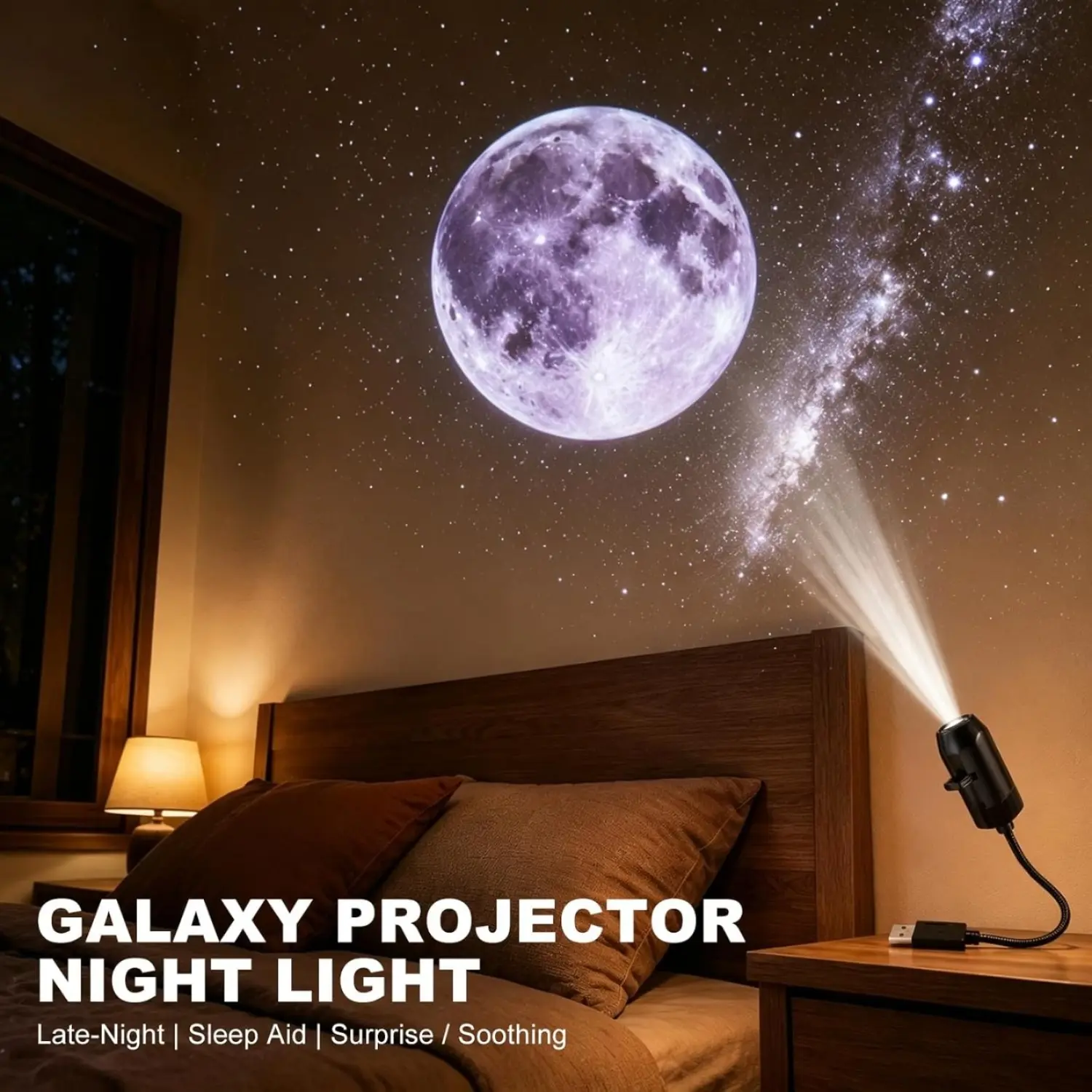 Projector Night Light, USB Starry Sky Night Light Projector with Adjustable Brightness, Mini LED Projection Lamp for Bedroom Ceiling Wall Room Decor (17 Projection Films)