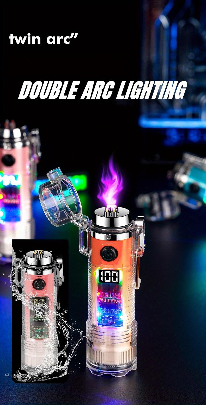 Windproof USB-C Rechargeable Lighter with Flashlight, Fast Charging,Compact & Portable for Camping, Hiking, Travel - Ideal Outdoor Survival, Gifts for Men, Electricians, Mechanics - Safe Flameless Plasma Ignition, Camping Gear