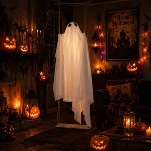 Hanging Light-Up Swinging Ghost for Outdoor Halloween Decor (Includes remote control; swing is not for sitting). Perfect for adding a festive touch to trees, porches, courtyards, gardens, lawns, and for creating a spooky atmosphere at Halloween parties
