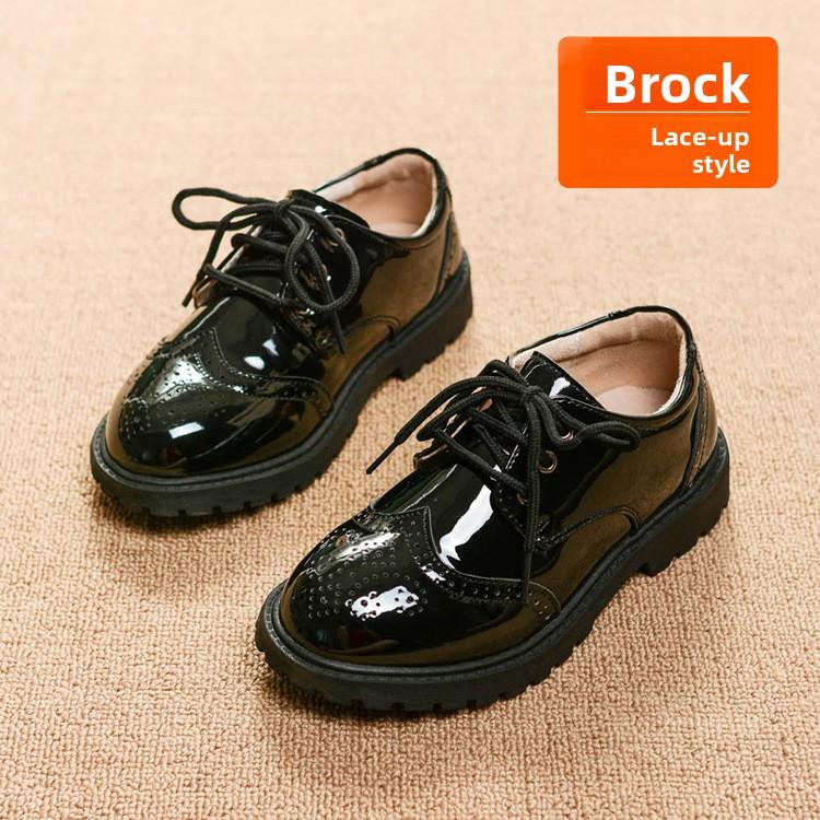 2026 Children's Leather Shoes for Boys, Middle and Older Kids, Elementary School Students, Korean Style Soft Sole Flower Boy Black Performance Shoes