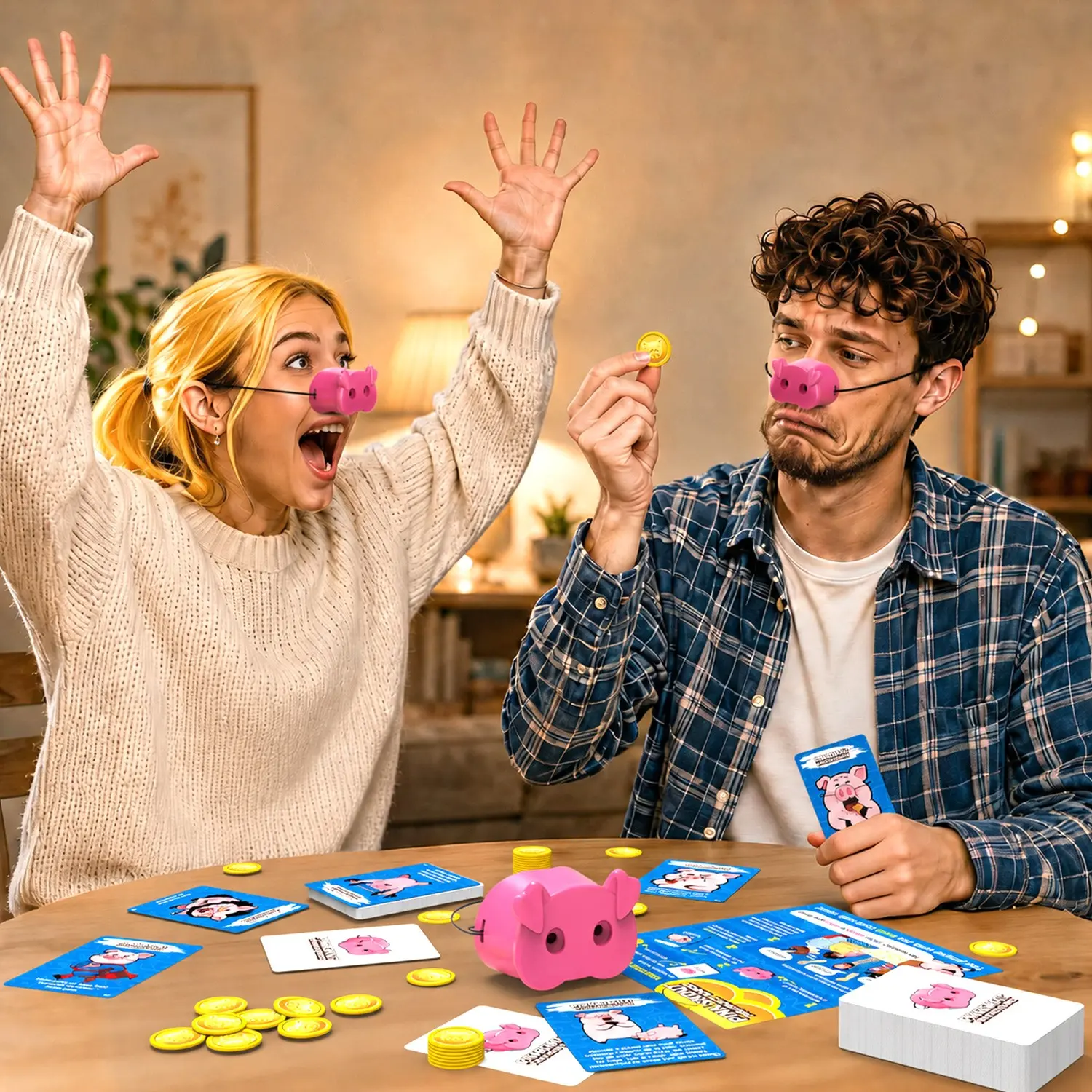 Duck Mouth Sound Prank Mask Set, 6 Pieces + 50 Gold Coins, Creative Game Kit for Kids and Adults, Party Game, New Year Gift, Easter Gift