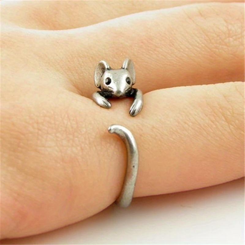 DB- Creative Design Rat Rings Retro Open Adjustable Animal Rings for Women Personality Ring Jewelry Party Exquisite Rings Gift-DB