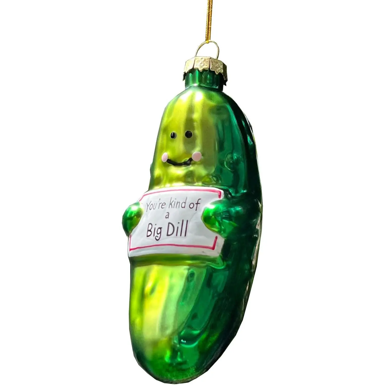Handblown Glass Pickle Handmade Craft Ornament, Modern Christmas Tree Decoration with Playful Text - You're Kind of a Big Dill
