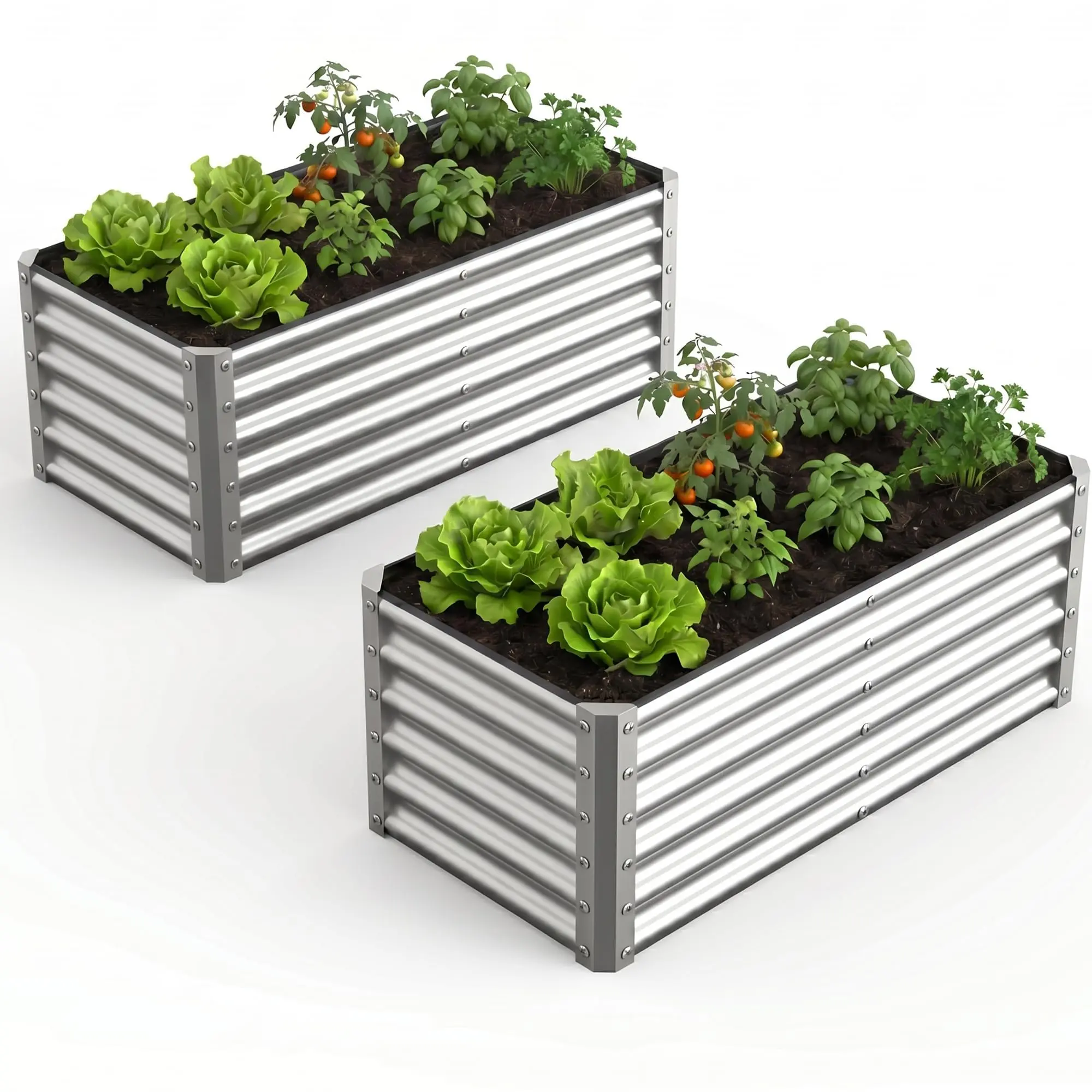 GARVEE 2-Pack Galvanized Metal Frame Raised Garden Beds Kit, Large 4x2x1.5FT Rectangular Outdoor Planter Box for Vegetables, Flowers