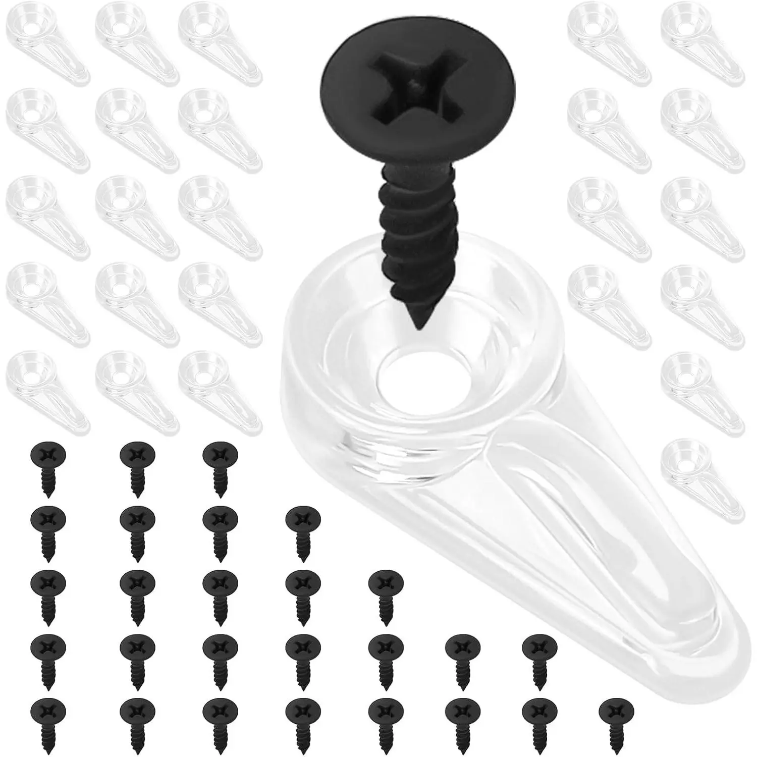 50 Pack Clear 0/0 Flush Glass Cabinet Door Retainer Clips with Screws, Multi-Purpose Fastener Clips for Cabinet Glass & Window Screen