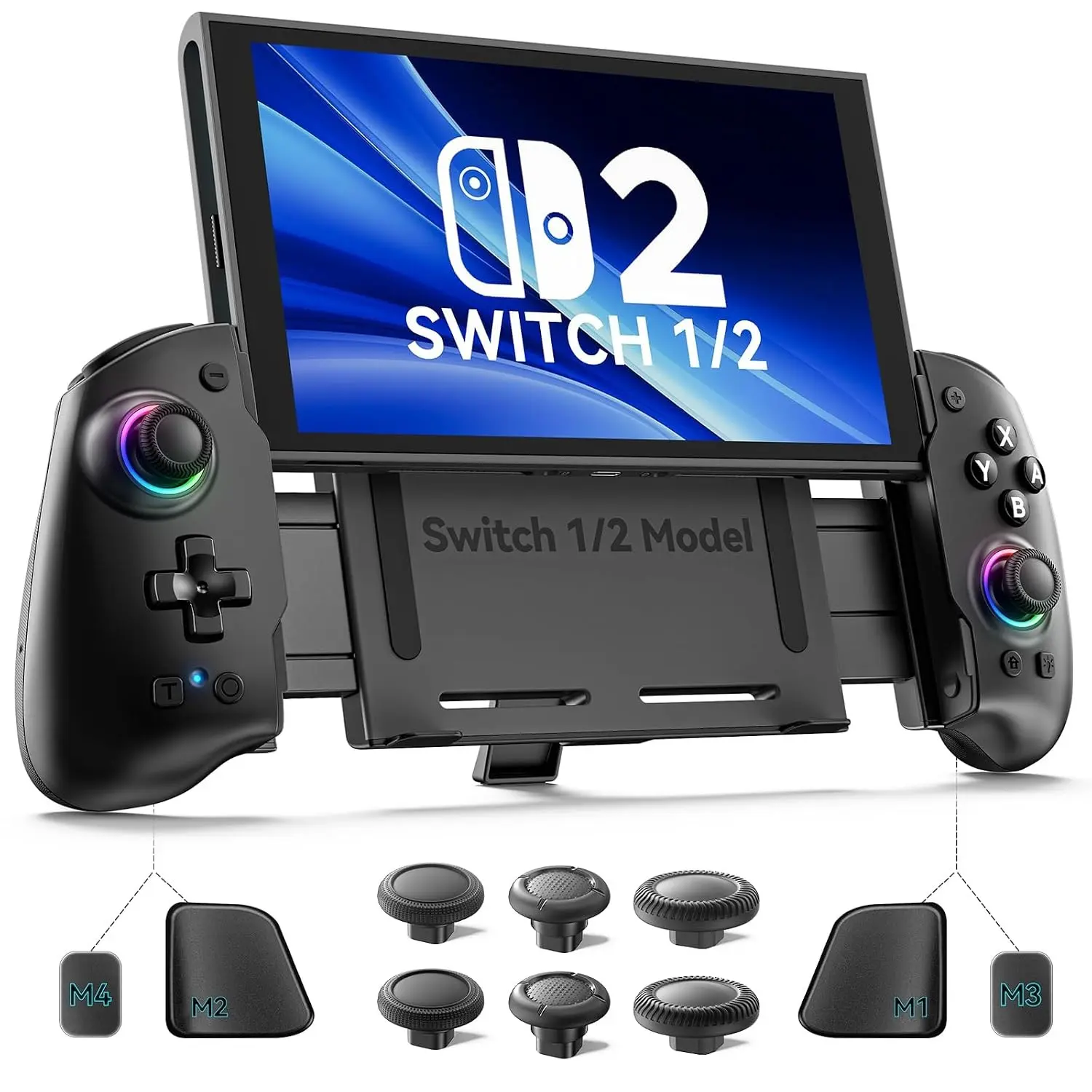 Switch Controller Handheld for 1/2/OLED, Ergonomic Grip Stretch Joypad for SW Console, Wireless Controller with TMR Joysticks, RGB Lighting, Turbo, 4 Macros & Card Slot
