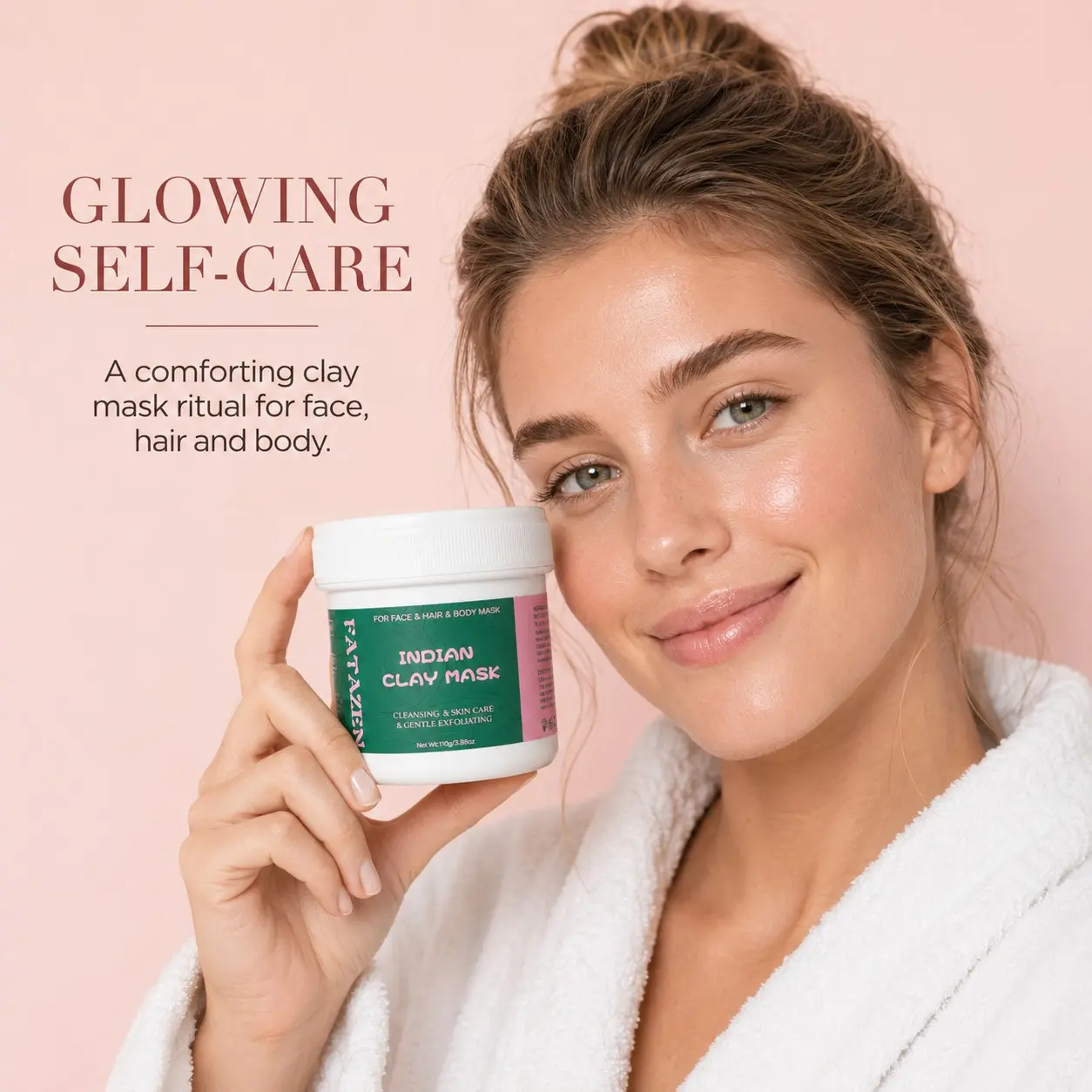 Fatazen Indian Clay Mask, Deep Cleansing, Oil Control, Gentle Exfoliation, Brightening, Smooth Skin, Natural Ingredients, Portable Bottle