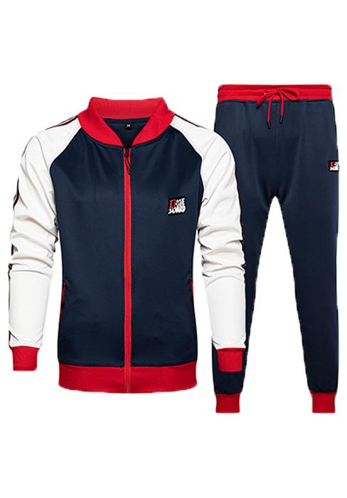 Men's Leisure Sports Suit, Spring And Autumn Jacket And Pants, 2 Fashion Sports Clothing, Youth Fashion Trend, Color Contrast Design Leisure Sports Four Seasons Suitable Clothing, Suitable For Sports Training Jogging Fitness Shopping