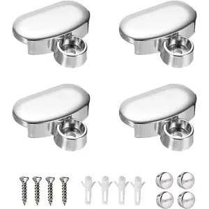 4 Pcs Zinc Alloy Frameless Mirror Clips, Heavy Duty Oval Floating Glass Mirror Mounting Brackets, Wall Mount Mirror Holder Clips for Bathroom, Fit 3mm to 5mm Thick Glass