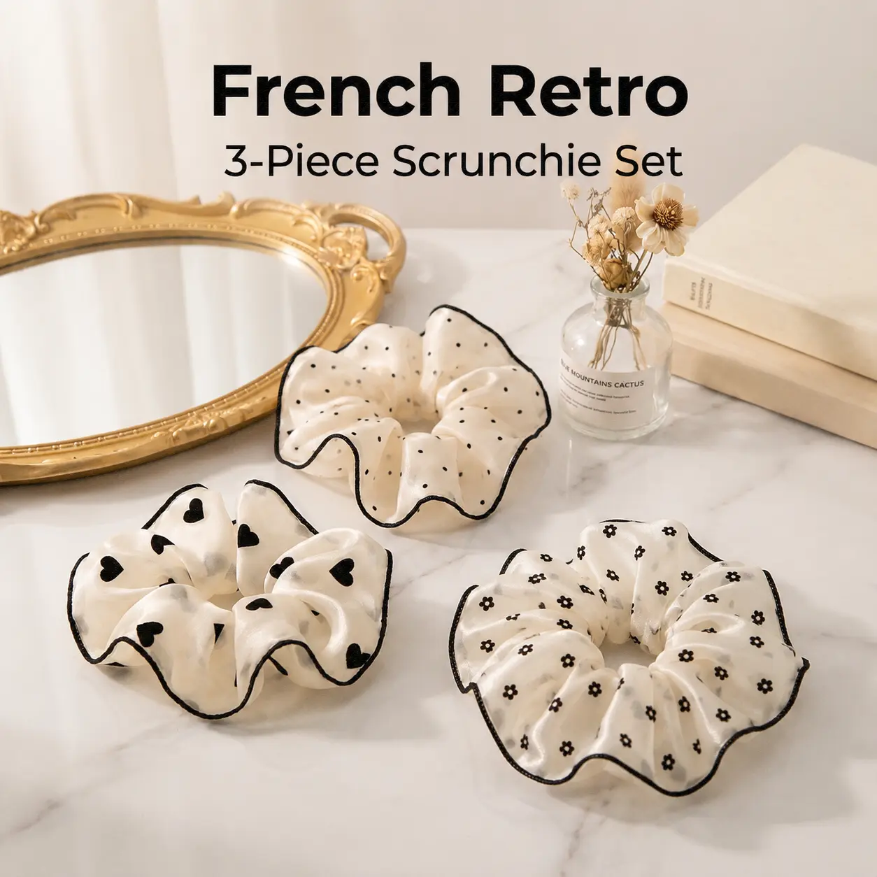 1 Scrunchie 3Pcs Organza Chiffon for Women Neat Lockstitch Printed Patterns No Tugging Hair Daily Outfits Cute Trendy Viral TikTok Find Summer Clearance