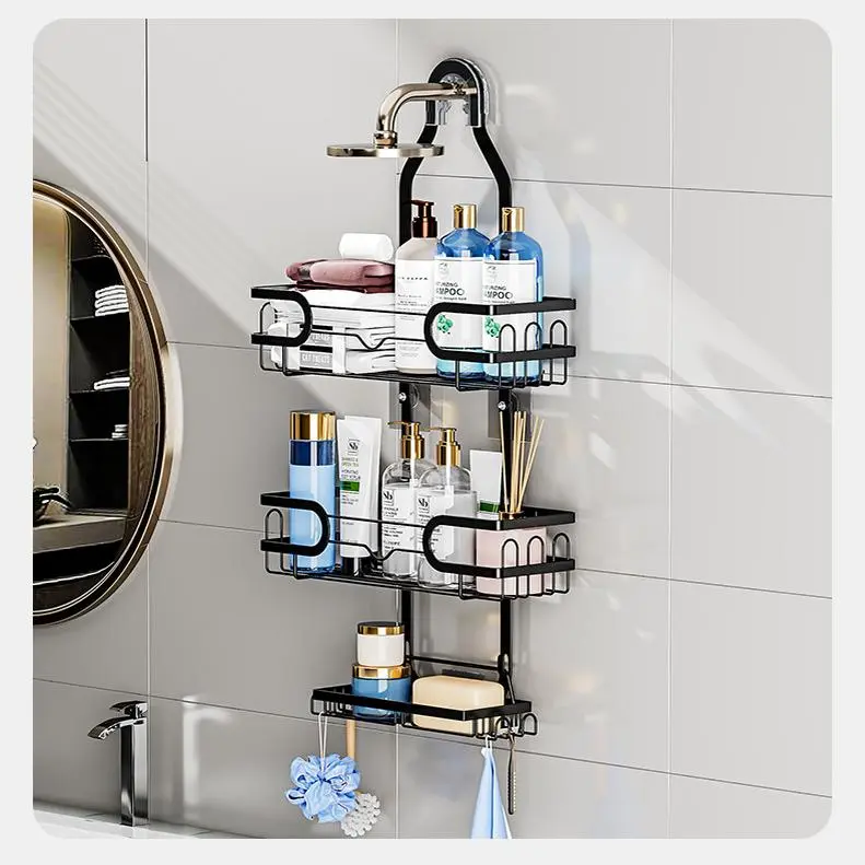 No-Drill Wall-Mounted Bathroom Shower Organizer Rack - Toiletry Storage Caddy for Shower Gel, Bathtub Supplies