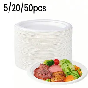 100% Compostable 10-Inch Paper Plates, Eco-Friendly Bagasse Plates for Dinner Parties, Disposable Tableware
