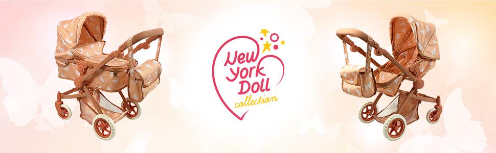 Convertible Combo Baby Doll Stroller for 3 Year Old Girls & Up |   Play Toy Baby Stroller for Dolls, Folding Adjustable Bassinet Carriage Buggy with Storage Basket (Beige Butterfly)